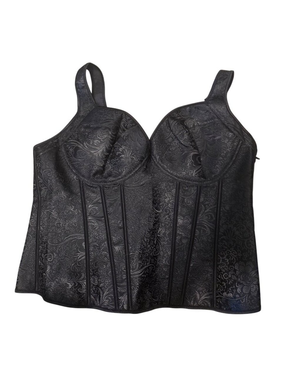 Black Jacquard Corset With Side Zipper Back Lace-Up Boning Shaping NWOT 6X